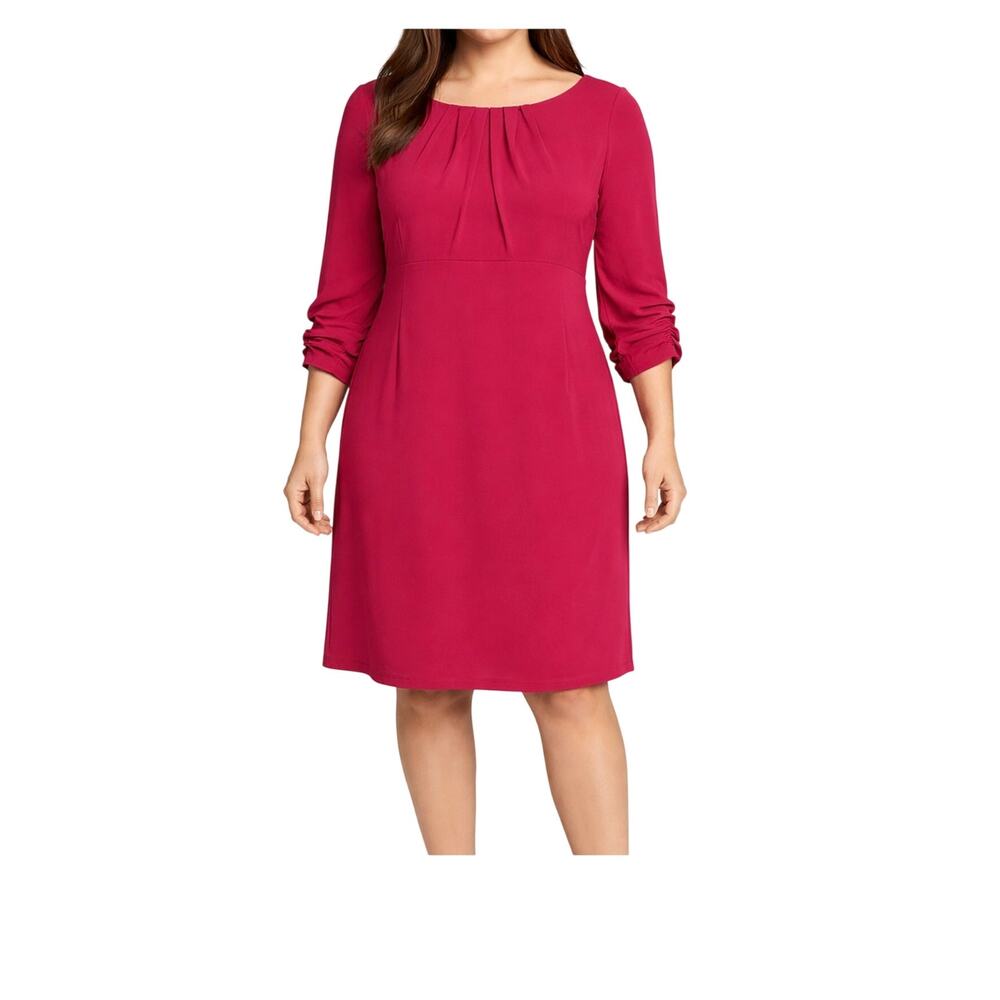 Calvin Klein Dress Womens 16 Pink Pleated Shift Career 3/4 Sleeve Boat Neck NWT